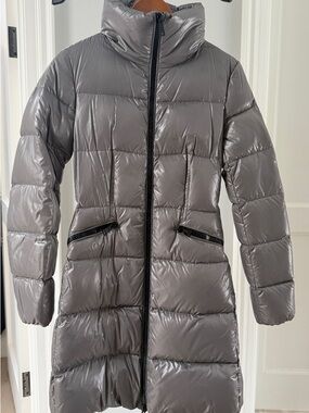 Moncler Shiny Gray Mid-Length Puffer Coat